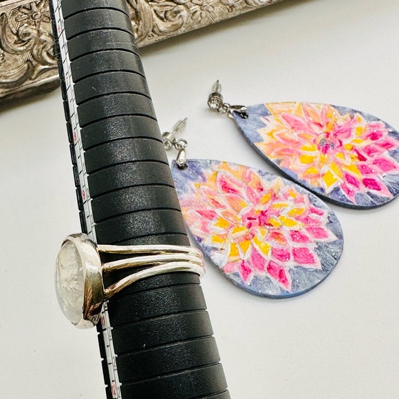 Silver Moonstone Ring & Purple Statement Earrings - Picture 10 of 17